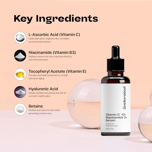 Image of Underated 10% Vitamin C Face Serum with 5% Niacinamide | For Glowing Skin | Brightening, Pigmentation & Dark Spot Reduction | For All Skin Types | 30 g