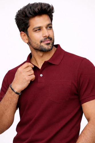 Image of Premium Pique Cotton Pocket Polo T-Shirt for Men | 210-220 GSM | Regular Fit | 2-Button Placket | Soft Breathable Fabric | XS-3XL