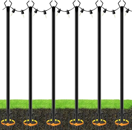 WOOLUCK® 6 pezzi pali per luci a filo 3M per esterni, pali in metallici con forcella, per patio, pergola, giardino, cortile