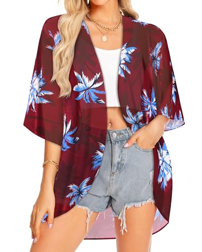 Image of Women Kimono Cardigans Casual Summer Tops Cover up Open Front Floral Print Resort Wear 2026