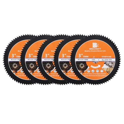 HSS Circular Saw Blade 3inch - BRSCHNITT 5pcs 72T 10mm Bore Cutting Discs for Wood, Copper, Aluminum, Plastic and Soft Metal