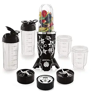 Cookwell Bullet Mixer Grinder 600 Watts (5 Jars, 3 Blades, Black)