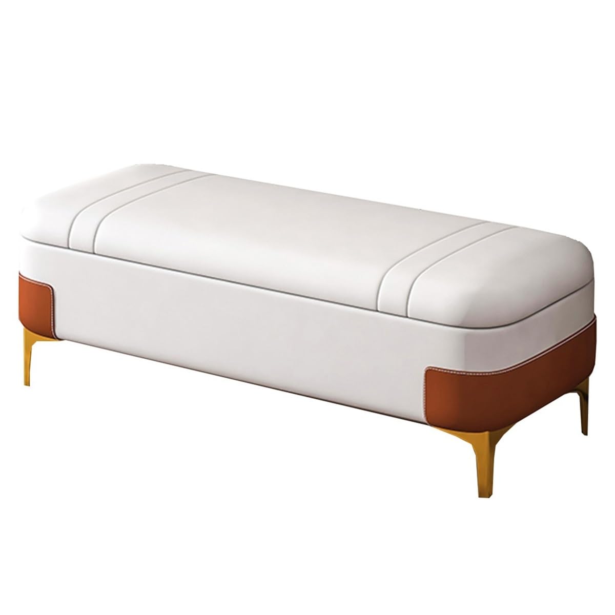 Prostokątny Podnóżek Z Ukrytym Schowkiem Tapicerowany Podnóżek Ottoman Z Schowkiem, Metalowymi Nogami Ławka Do Sypialni Lub Salonu(White,100cm)