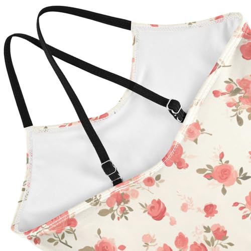 KLL Seamless Pattern Red Roses Girls' 1 Piece Bathing Suit Beach Swimwear Adjustable Strap Cute4