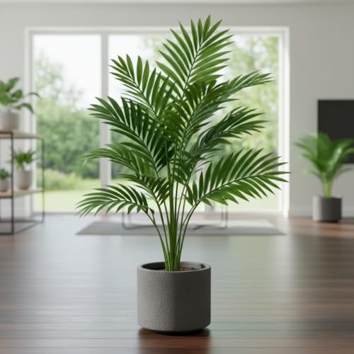 Image of Dekorly Artificial Palm Plants Leaves Faux Turtle Leaf Fake Monstera Tropical Large Palm Tree Leaves Outdoor UV Imitation Leaf Decorations (Areca Without Pot)