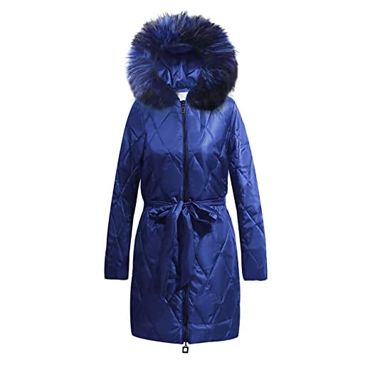 Briskorry Dunkappa damer vinter mörkblå lång vinterjacka damer stora storlekar vinter varm parkas rock med huva vindtät quiltad jacka vinterkappa övergångsjacka, Blå 33, L