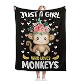 Mokukenren Just A Girl Who Loves Monkeys Blanket Lightweight Cozy Flannel Fleece Throw Blanket Best Gift Home Decor for Bed Couch Outdoor Camping 50'x40' S for Kids
