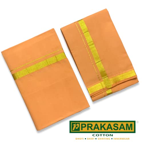 Image of PRAKASAM COTTON Mens Colour Jari Cotton dhoti and Angavastram Set (1.30X2.00 Meter Dhoti, 36X1.80 towel)