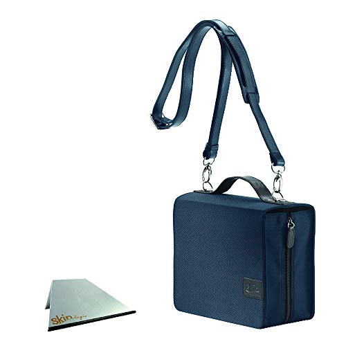 SKIN Tasche BASIC Gr. L (Sartorius) marine-blau / mit Tragegurt & Buchstütze: Nylon/Leder Jura-Einband Set für Loseblattwerke mit Textblockbreite 86 mm Cover