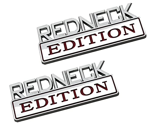 Image of 2pcs 3.1 inch Redneck Edition Exterior Emblem CAR Truck Boat Decal Logo Replacement for F-150 F250 F350 Silverado RAM 1500 (Chrome Red)