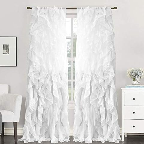 Sweet Home Collection 2 Pack Window Panel Sheer Voile Vertical Ruffled Waterfall Curtains Cover