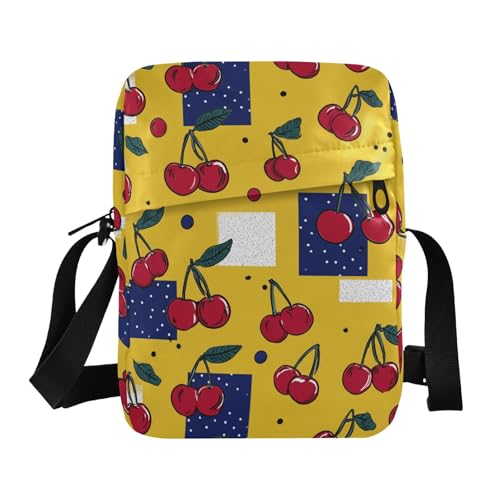 KLL Retro Red Cherry Yellow Pattern messenger bag for women crossbody Vegan Leather men's shoulder bag Shopping Shoulder Handbags