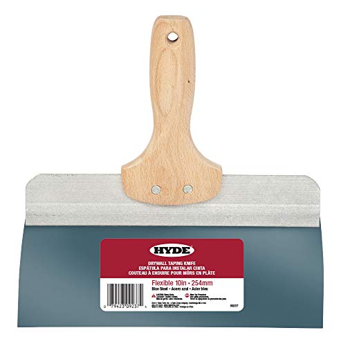 HYDE 09237 Drywall Taping Knife, 10-inch Blue Steel, Extruded Back, Pro Hardwood Handle