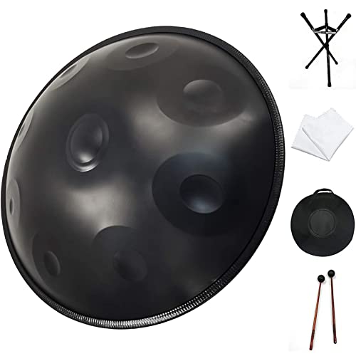 Instrumento de tambor de mano de acero de 56 cm con 9 notas, incluye bolsa suave, 2 martillos, soporte y paño para el polvo