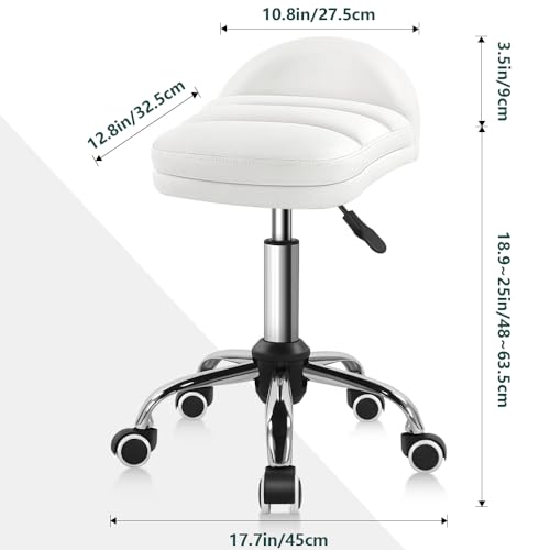 Image of BFTOU White Rolling Stool Chair with Wheel for Home Work SPA Massage Height-Adjustable and Cost-Effective Swivel Stool with Low Back