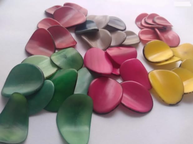Seed Bead | Tagua Curved Slices 6 Colors. 5 Pieces for Each Color. Size: 3 x 3.5cm. Approx. Undrilled. Eco Beads Jewelry Making