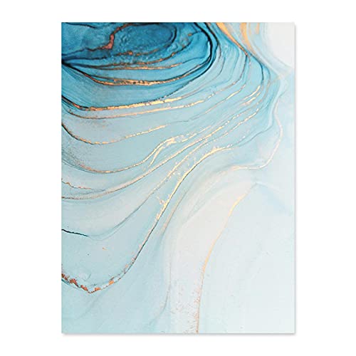 Affiche abstraite bleu or impression sur toile haut de gamme 60x80cm