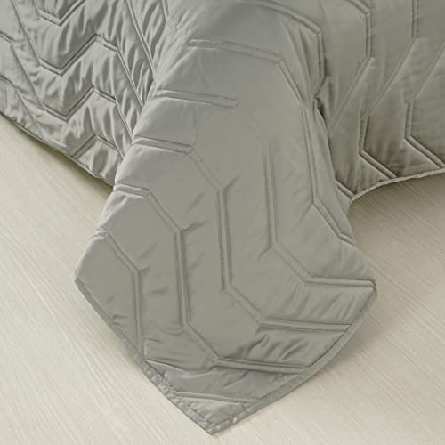 Down Home Satin Silky Lightweight 3 Pieces Quilt Set Coverlet Set Modern Classic Quilting Pattern For All Season Super Soft And Silky Full Queen 88X92Inch Gray #TOP3