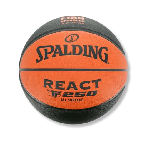 Bola de Basquete Spalding React TF-250 FIBA, Preto e Laranja, Tam. 7