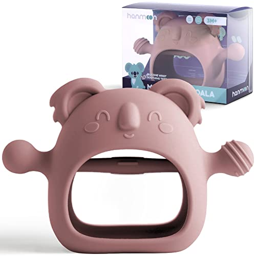 Image of Hanmoon Koala Teething Toys for Babies 3+ Months, Never Drop Silicone Teether for Babies 6-12 months, BPA free Baby Teether for Sucking Needs and Soothing Sore Gums, PVC free Baby Pacifier (Rose Pink)