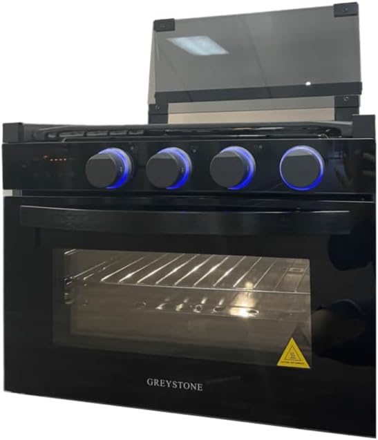 Greystone - 17" Black, 2 in 1 Gas Digital Range, Cast Iron Grates, Glass Top