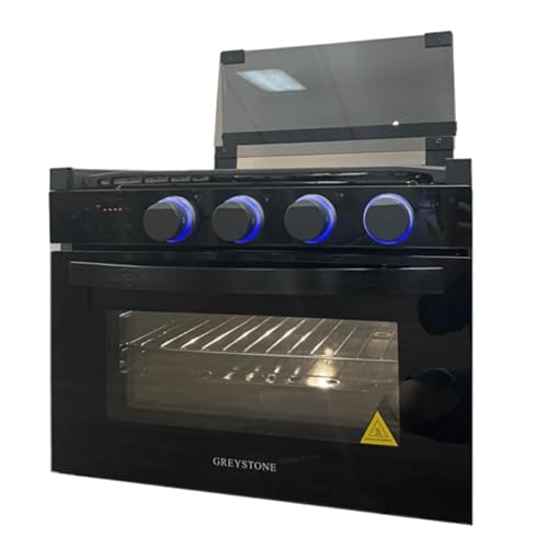 Greystone - 17" Black, 2 in 1 Gas Digital Range, Cast Iron Grates, Glass Top