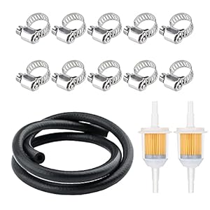 AIEX 2m Ø 6mm Brandstofleiding Brandstofslang met 2 Stuks Brandstoffilters 10 Stuks Slangklem Benzineslang Gereedschapsset voor Motor Auto Tractor Kleine Motoren