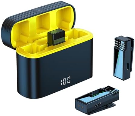 Wireless lavalier microphone 8H battery life 650 foot transmission compact wireless lavalier microphone system, suitable for iPhone/iPad/Android/live streaming, equipped with wireless charging case