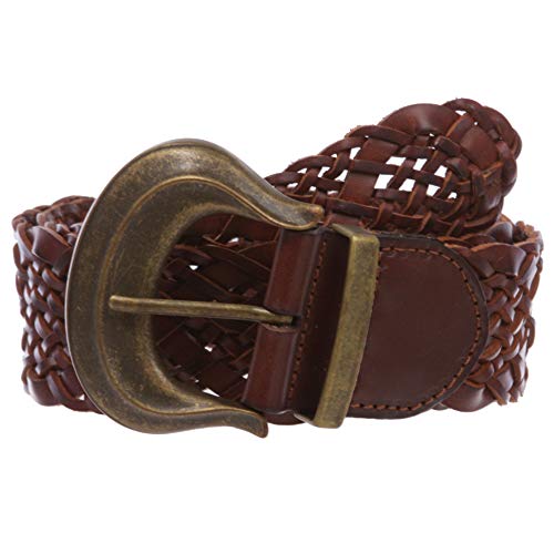 Ceinture en cuir de vachette tressée pour femme, large ceinture marron de hanche taille XL