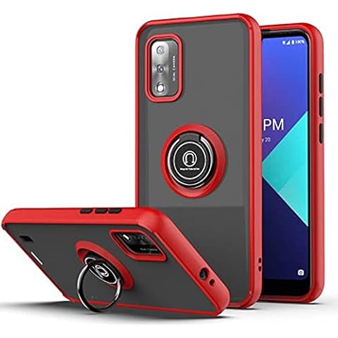 Aulzaju for OnePlus Nord N200 5G Case Built-in Magnetic Ring Stand Holder,Frosted Hard PC Back Soft Rugged TPU Bumper,Clear Heavy Duty Shockproof Armor Phone Case for 1+ Nord N200 for Men Women Red Cover