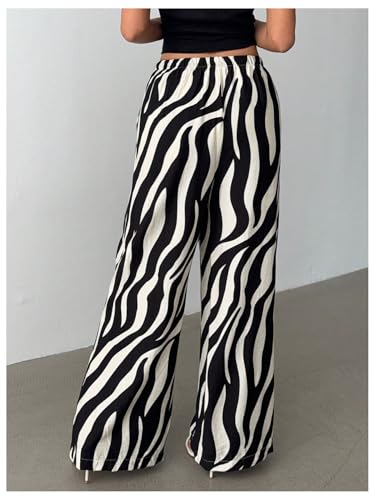 GORGLITTER Women's Animal Printed Wide Leg Pants Dressy Summer Casual Boho Beach Low Waist Stripe Linen Pants2