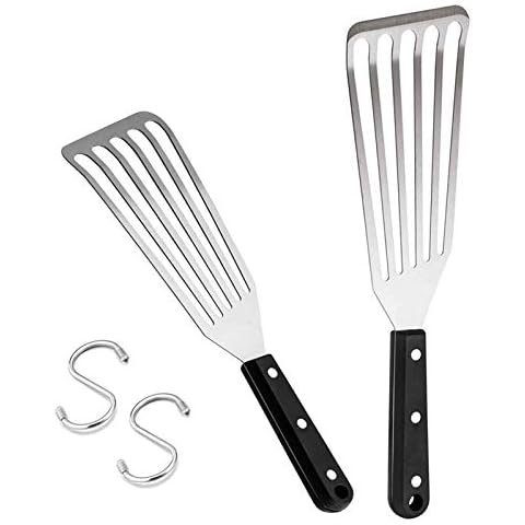 HaSteeL Fish Spatula 2-Piece, Stainless Steel Slotted Turner for Flipping, Turning, Frying & Grilling, Metal Slotted Spatulas Great for Kitchen Cooking, Riveted Handle & Dishwasher Safe Cover