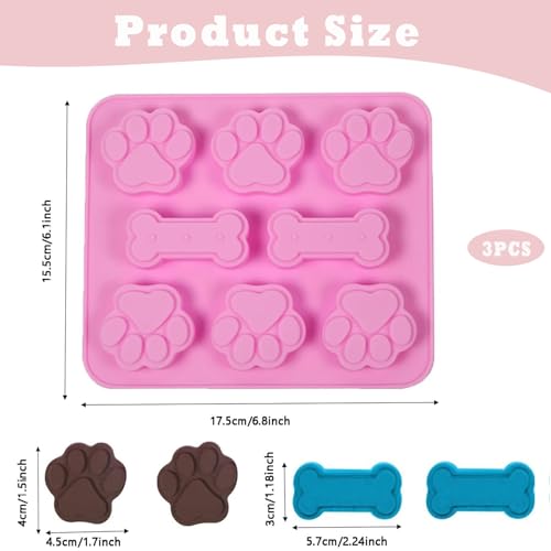 YYUEZHI 3 Stück Hundeeis Form, Silikonformen Gießformen Hundepfoten, Schokoladenformen Silikon, Hundepfoten Und Knochenform, Backmatten für Hundeleckerlies, SüßIgkeiten, Gelee, Eiswürfel