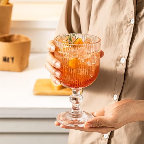 Image of Forestamart Clear Vintage Wine Glass (350ml),Embossed Retro Glass Cups for Cocktail and More,Premium Crystal Stemware Set,Barware Set for Restaurant,Home,Christmas Gifts (2)