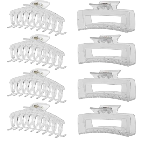 Clear Hair Clips for Women -8 Pack 4.3 Inch Large Matte Banana Claw Clips for Women Thin Thick Curly Hair Big Strong Hold jaw