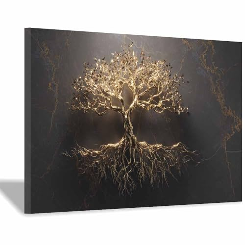 Tableau arbre de vie pour mur vide ZAMAEIU décoration dorée salon moderne 60x90