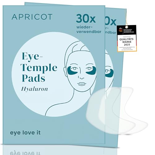 APRICOT 2x Hyaluron Augenpads aus medizinischem Silikon mit niedermolekularem Hyaluron - Bis zu 30x Wiederverwendbar, Dermatologisch Bestätigt, Vegan & Tierversuchsfrei - Augenpads gegen Augenringe
