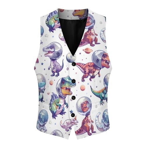 Funny Astronaut Dinosaur Men's Suit Vests Business Formal Dress V-Neck Waistcoat Tops with 2 Pockets4