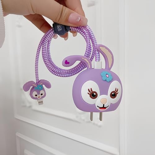 Image of skysia Charger Protector & Cable Saver for iPhone 18W 20W - 3D Purple Rabbit Design, 4-in-1 Full Protection Cover with Wire Guard & Data Line Protector (Multicolored)