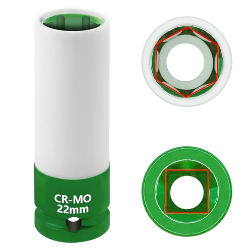 Image of 22mm 1 /2 inchDrive Wheel Protector Impact Socket, Lug Nut Impact Socket | 6 Point, Non-Marring, Thin Wall, Deep Socket, Wheel Protector, Protective Socket, Color-Coded, Cr-Mo Steel, Hand Repair Tool