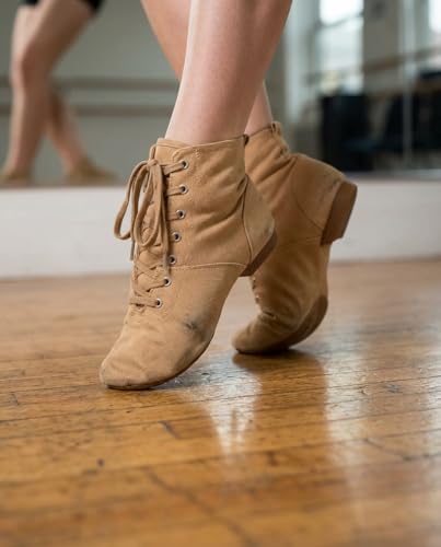 Image of MSMAX Womens Jazz Dance Boots Lace Up High Top Character Shoes for Women - Split Sole Ankle Boots for Jazz, Theater, Stage Performance & Costume