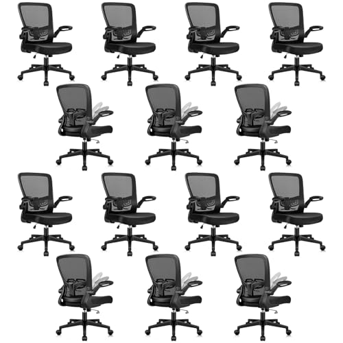 Image of KLASIKA Desk Chairs with Wheels, Ergonomic Mesh Office Chair Adjustable Height and Swivel Lumbar Support Home Office Chair with Flip Up Armrests, Set of 14