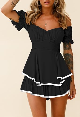 Image of AOHITE Womens Summer Tube Top Dress Off-Shoulder Ruffled Flowy Mini Short Dresses