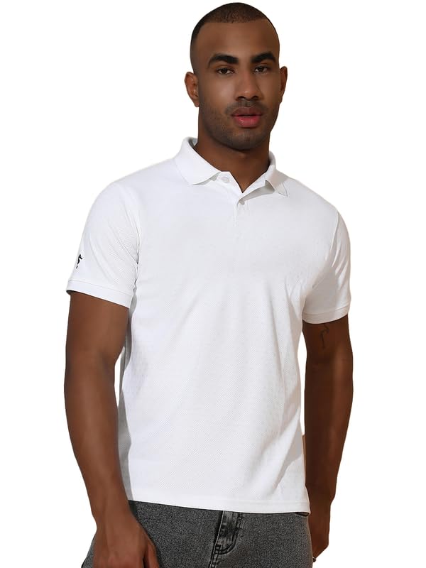 Men's Micro Polyester Jacquard Textured Structured Round Neck Slim Fit Half Sleeves Casual T-Shirt-image-14