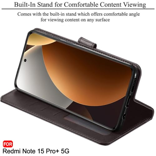 Image of TheGiftKart Flip Back Cover Case for Mi Redmi Note 15 Pro Plus 5G | Dual-Color Leather Finish | Inbuilt Stand & Pockets | Flip Back Case Cover for Redmi Note 15 Pro+ 5G (Faux Leather, Coffee & Brown)