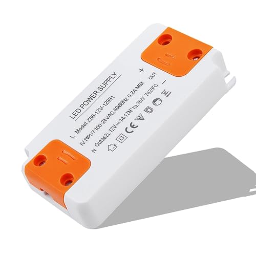 Transformador LED de 12 V y 12 W, Transformador para fuente de alimentación LED de 230 V CA a 12 V CC, Transformador compacto y extremadamente fino de bajo voltaje constante para lámparas, focos y tir