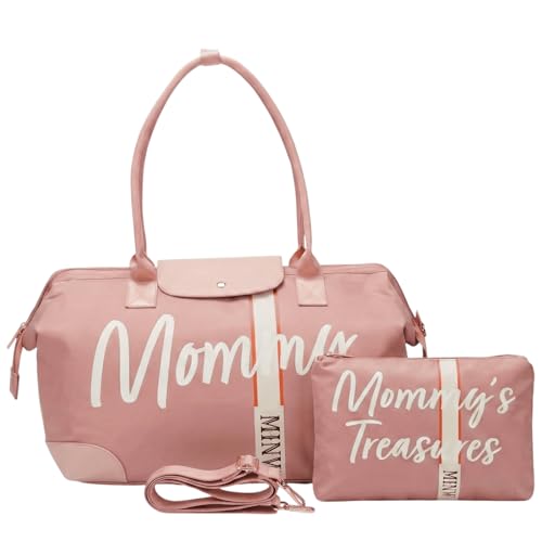 Image of MINW Mommy Bag Bundle for Hospital - Large Capacity Waterproof Diaper Bag with Mommy's Treasures Pouch & Strap - Travel Duffle bag for Labor, Delivery & Newborn Essentials (Pink)