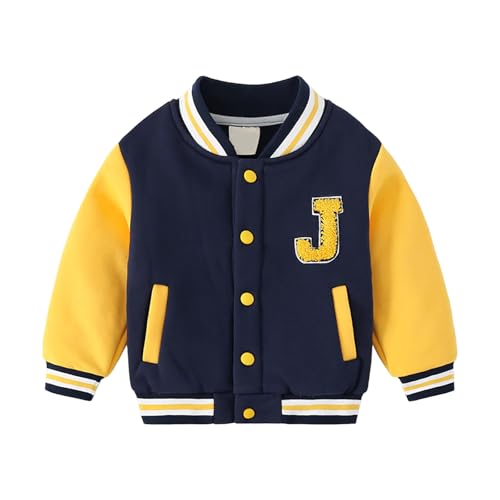 Boys Bomber Jacket Casual Fashion Letterman Fleece Button Front Long Sleeve Baseball Varsity Jackets with Pockets