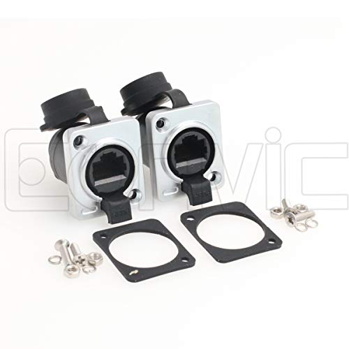 EONVIC Paquete de 2 conectores de enchufe RJ45 IP65 Ethernet montaje en panel impermeable acoplador conector de enchufe (negro)