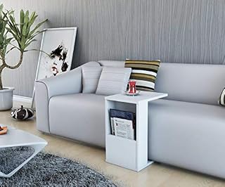 P&W - C Shaped Coffee Table with Storage, Wooden Sofa Side Table, Snack Table, Small Sofa Table, End Table, Laptop Table for Bedroom Living Room, Work in Bed on The Sofa W30 x D40 x H50cm